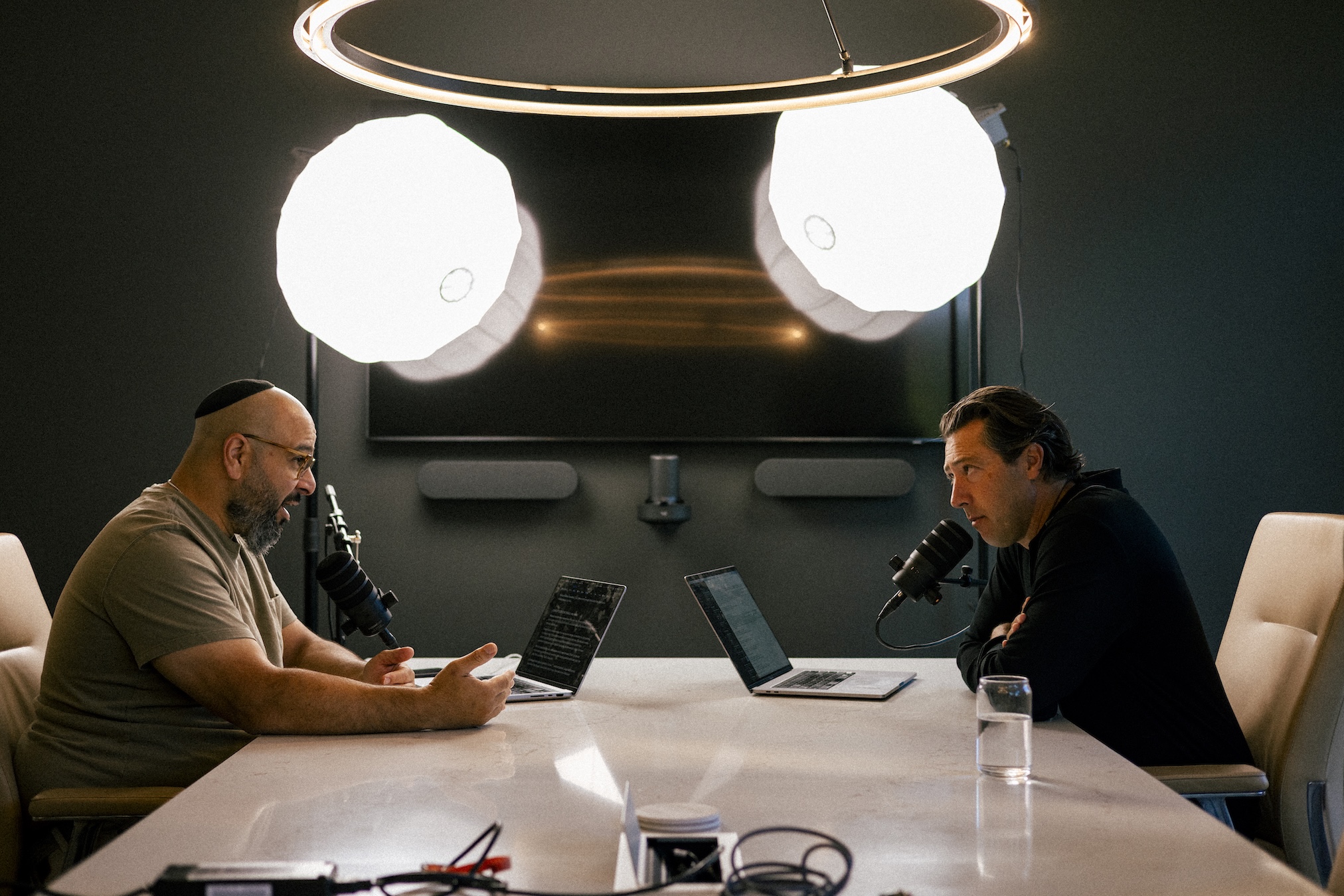 Michael Michalov and Mikey Taylor recording the COMMUNE live call in the studio